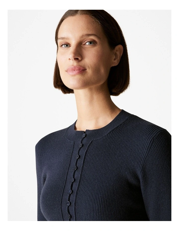 Wool Cotton Blend Rib Button Front Knit in Night Sky image 3