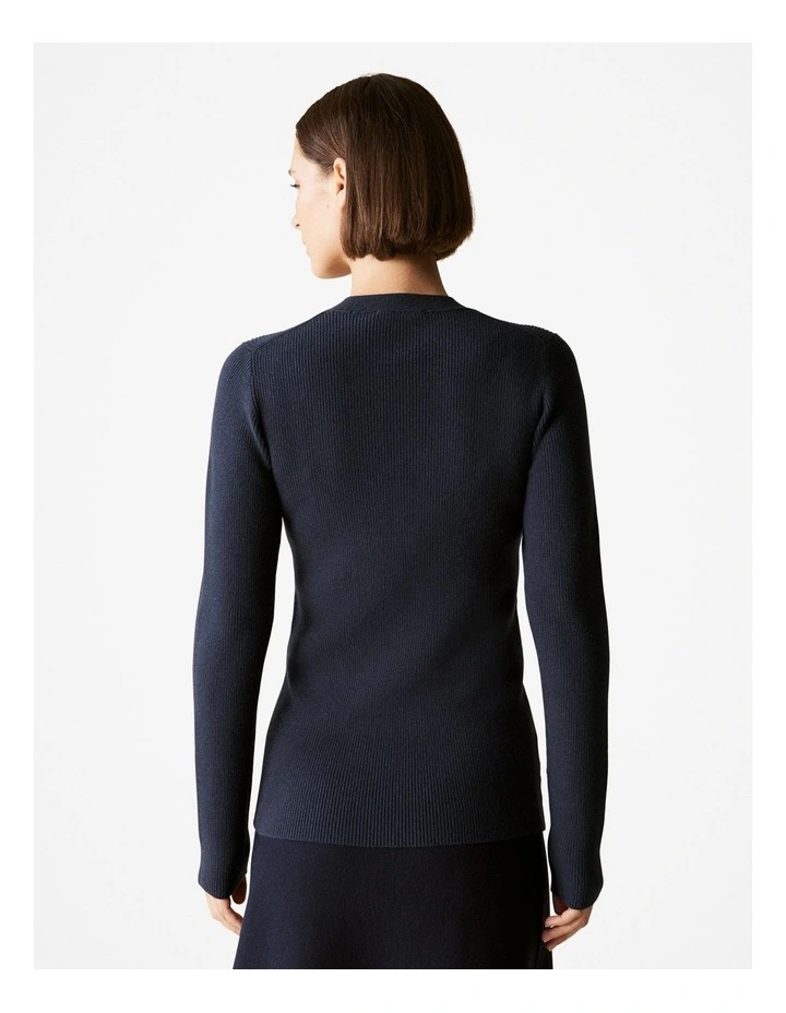 Wool Cotton Blend Rib Button Front Knit in Night Sky image 4