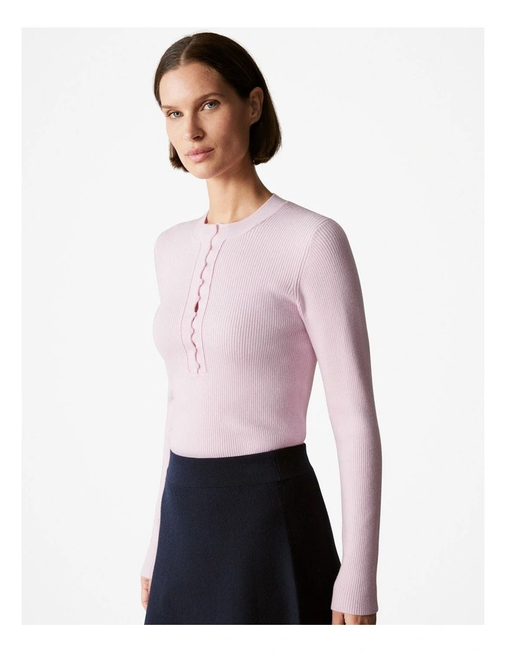 Wool Cotton Blend Rib Button Front Knit in Blossom Pink image 1