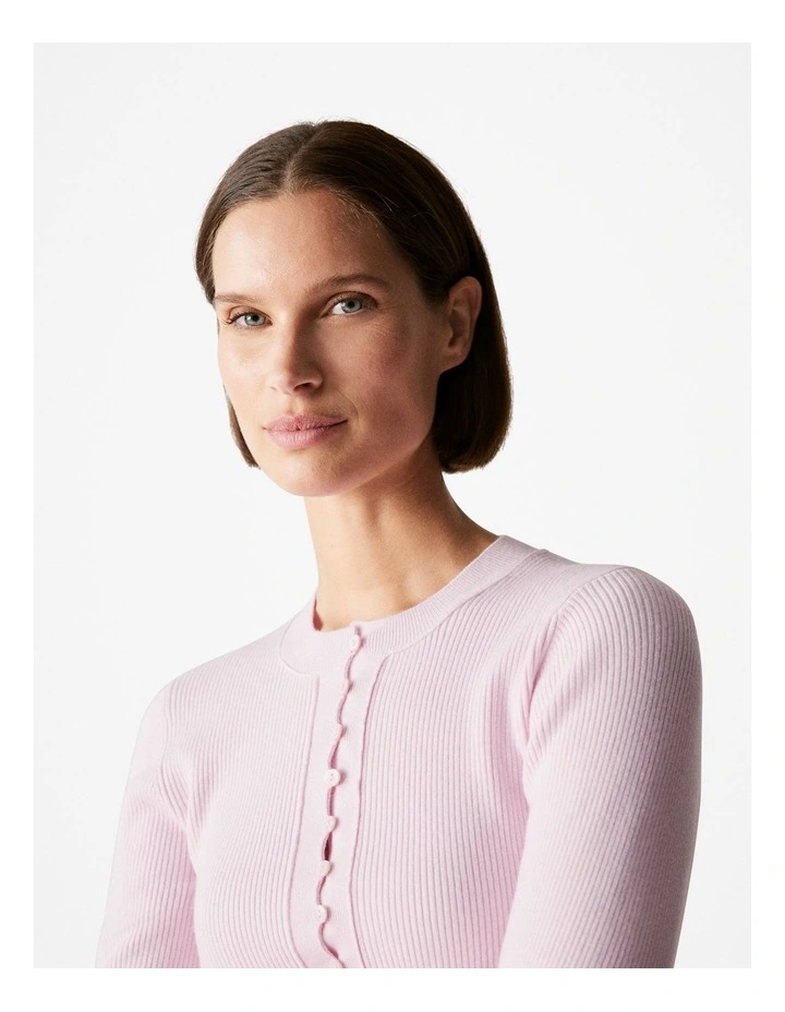 Wool Cotton Blend Rib Button Front Knit in Blossom Pink image 3
