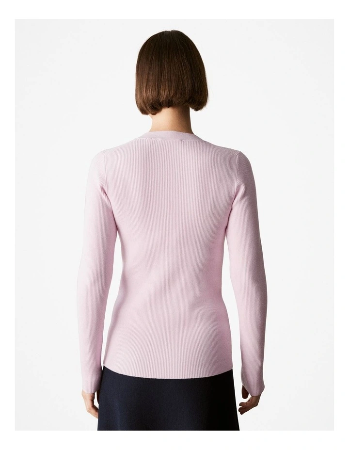 Wool Cotton Blend Rib Button Front Knit in Blossom Pink image 4