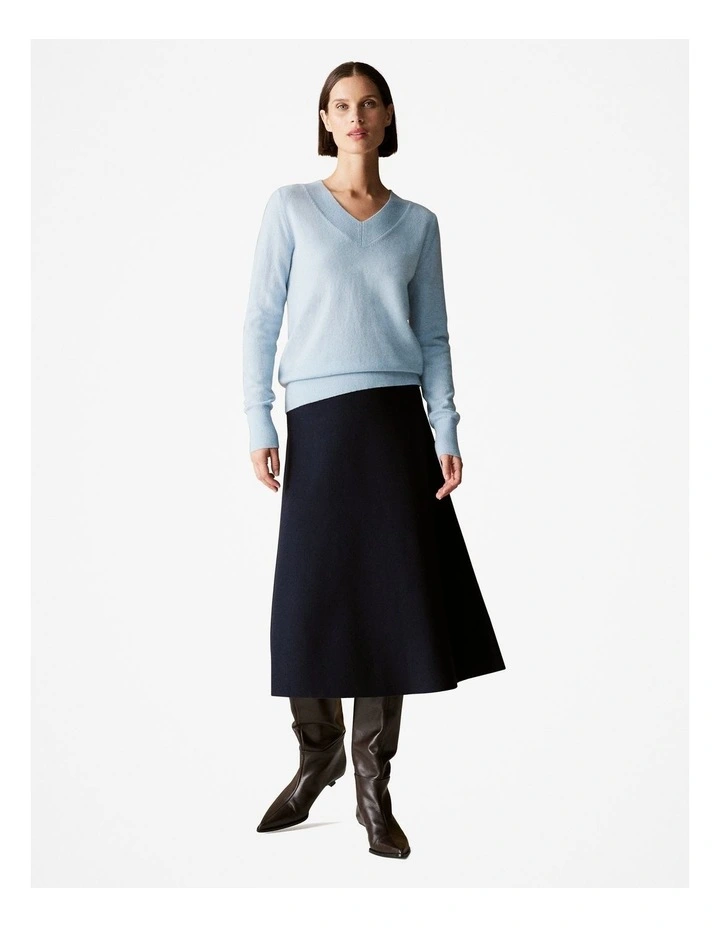 Cashmere Metallic Fleck V Neck Knit in Sky Blue image 2