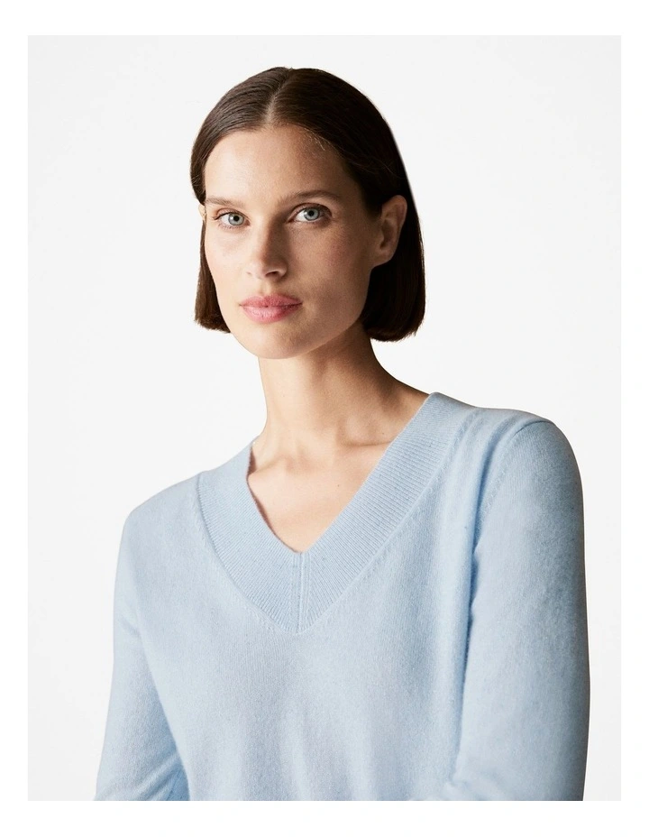 Cashmere Metallic Fleck V Neck Knit in Sky Blue image 3