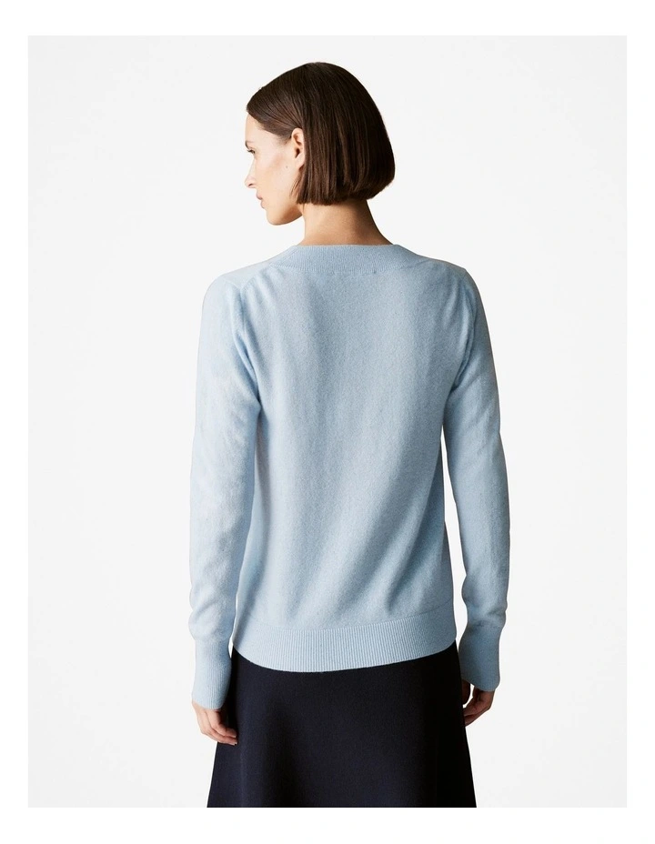 Cashmere Metallic Fleck V Neck Knit in Sky Blue image 4