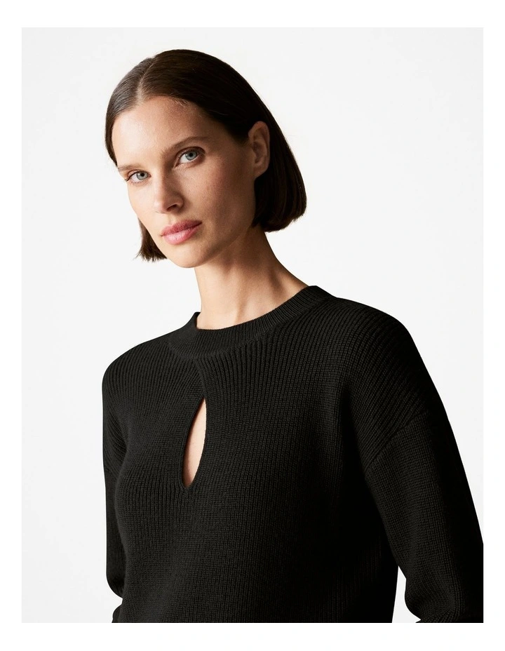 Australian Merino Rib Keyhole Knit in Black image 3