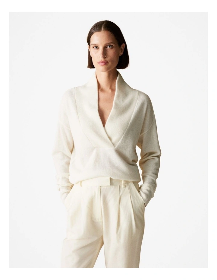 Trenery Cashmere Shawl Neck Knit In Parchment MYER