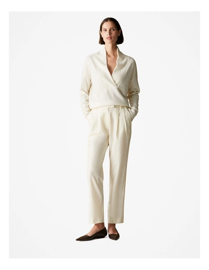 Cashmere Shawl Neck Knit in Parchment image 2