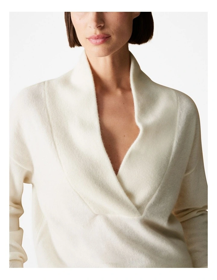 Trenery Cashmere Shawl Neck Knit In Parchment MYER