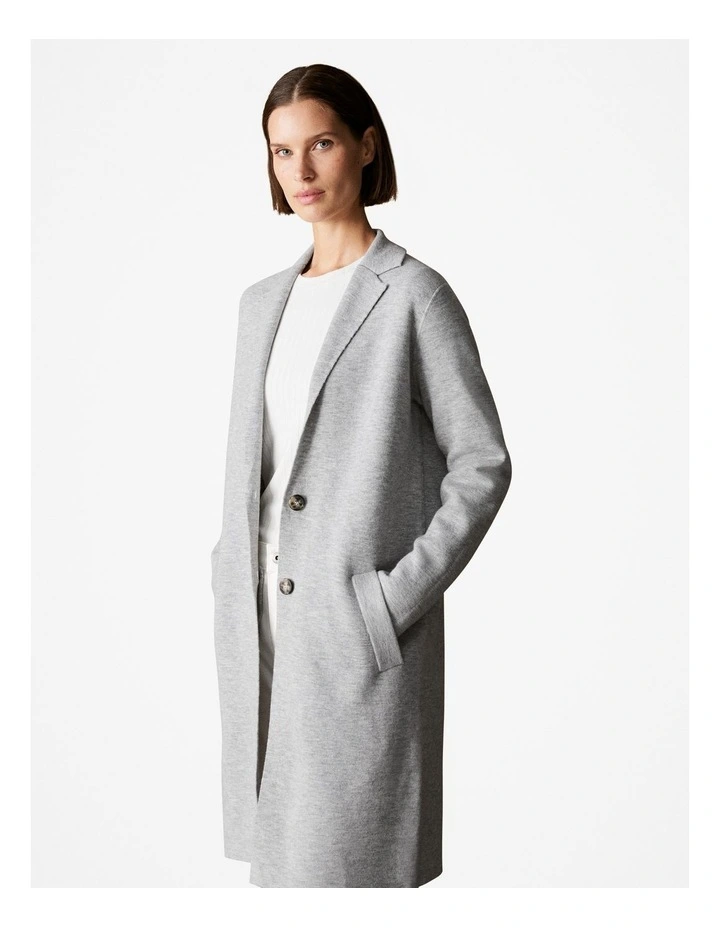 Double Knit Car Coat in Light Grey Melange image 2