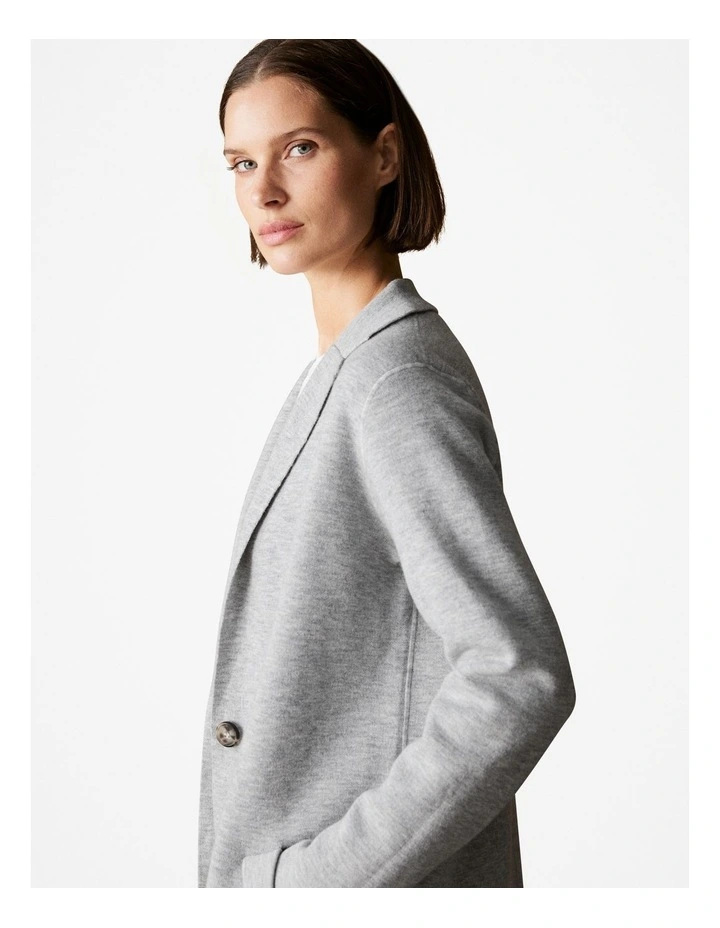 Double Knit Car Coat in Light Grey Melange image 3