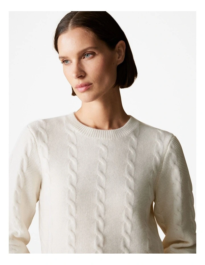 Wool Cable Knit Crew in Parchment image 3