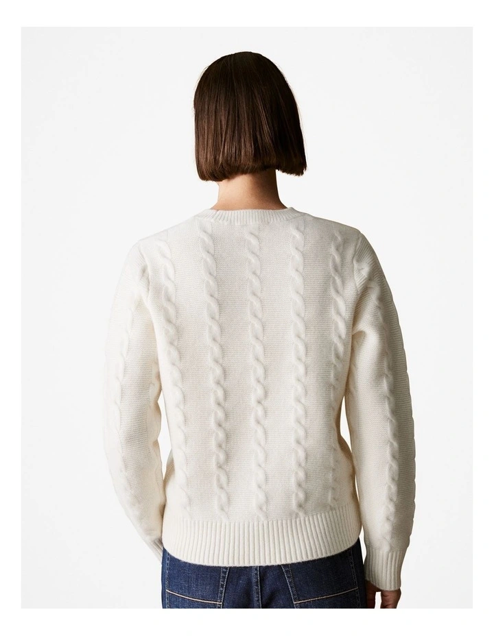 Wool Cable Knit Crew in Parchment image 4
