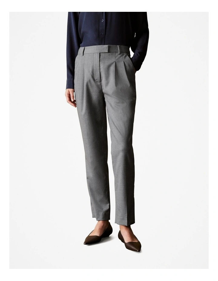 Yarn Dyed Stretch Wool Pleat Front Pant in Grey image 2