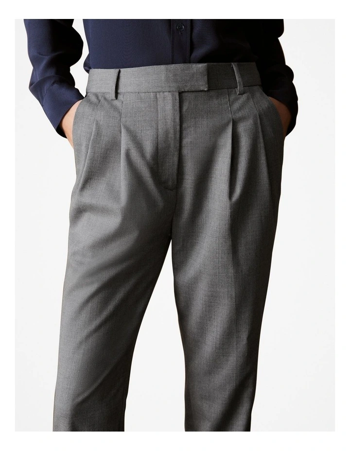 Yarn Dyed Stretch Wool Pleat Front Pant in Grey image 3