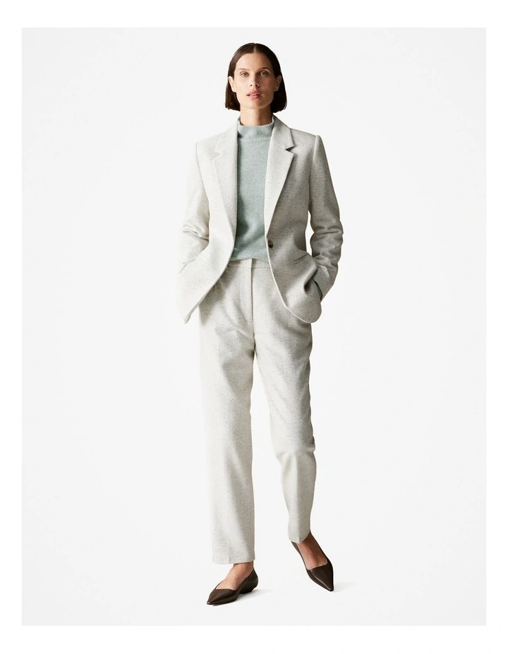 Italian Wool Blend Herringbone Pant in White image 1