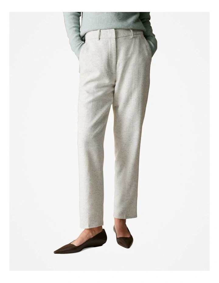 Italian Wool Blend Herringbone Pant in White image 2