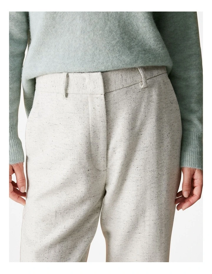 Italian Wool Blend Herringbone Pant in White image 3