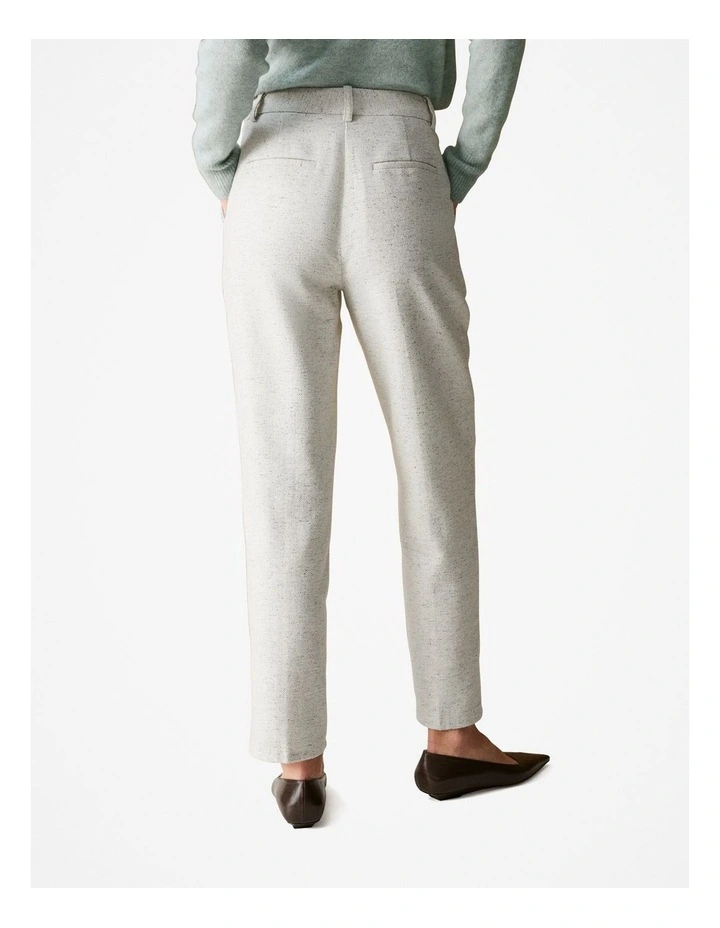 Italian Wool Blend Herringbone Pant in White image 4