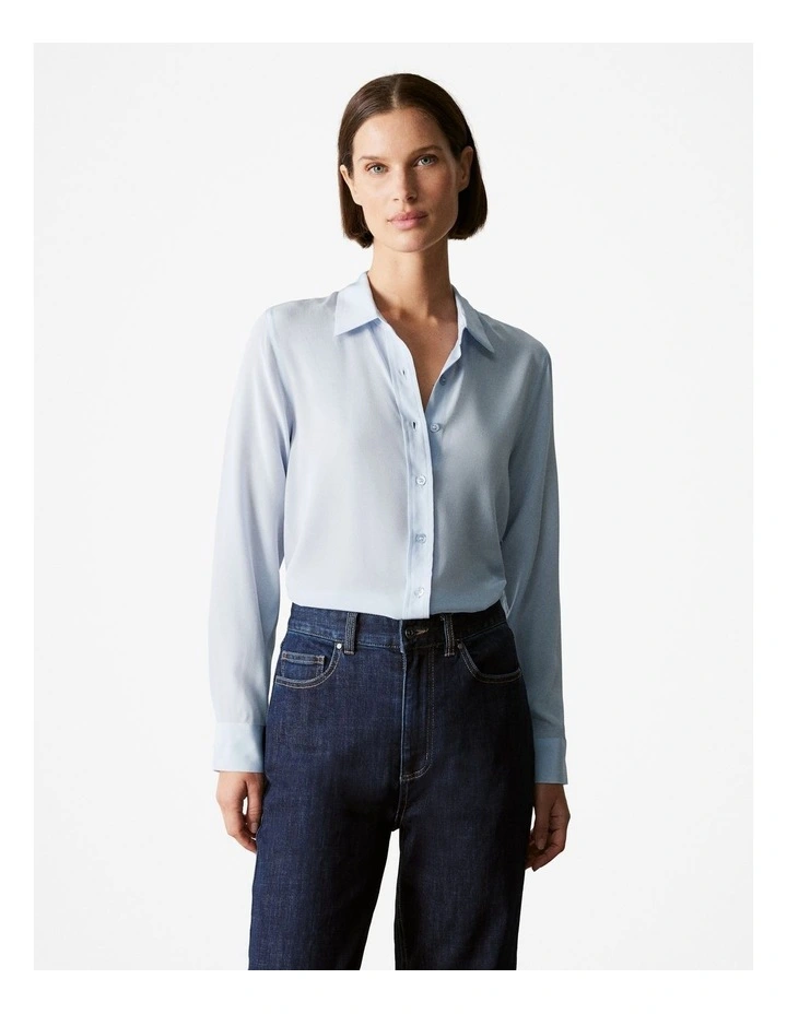 Classic Silk Shirt in Fresh Blue image 1