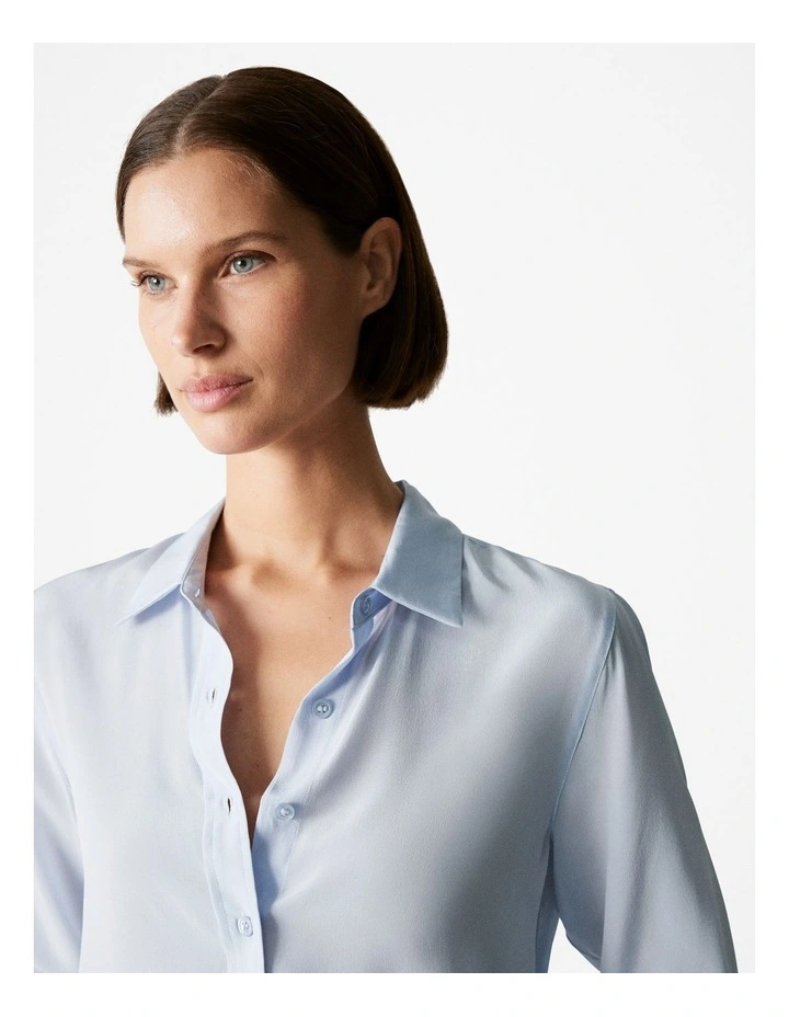 Classic Silk Shirt in Fresh Blue image 3