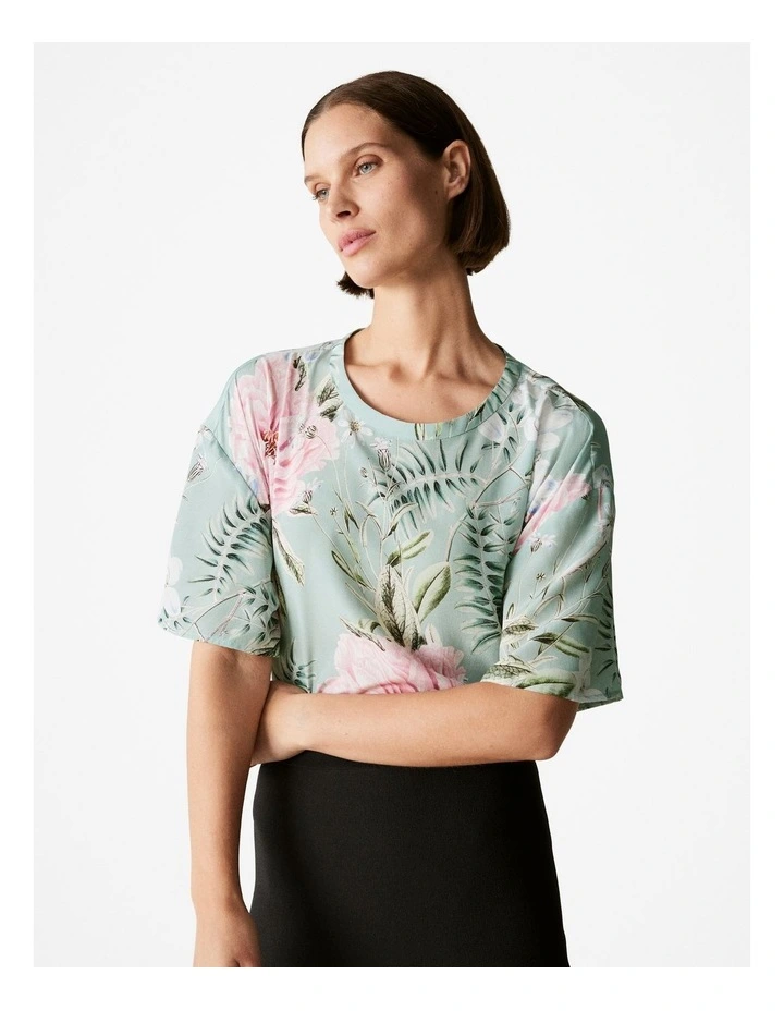 Silk Floral Relaxed T-shirt in Pastel Green image 1
