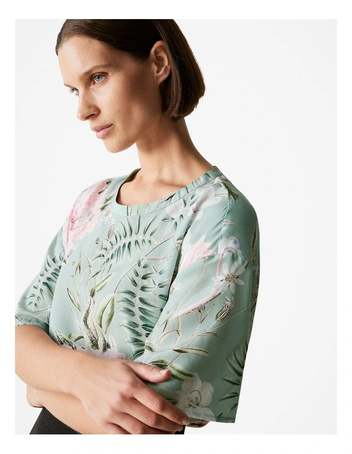 Silk Floral Relaxed T-shirt in Pastel Green image 3