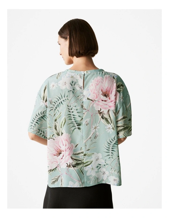 Silk Floral Relaxed T-shirt in Pastel Green image 4