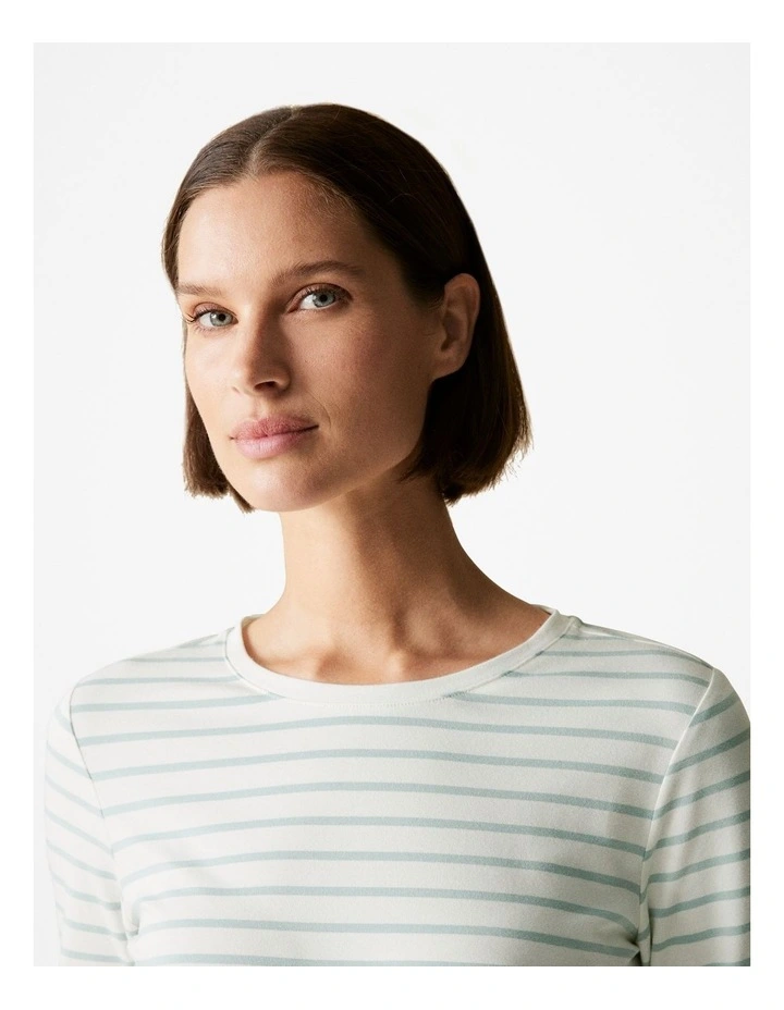 Organically Grown Cotton Striped Long Sleeved T-shirt in Pastel Green image 3