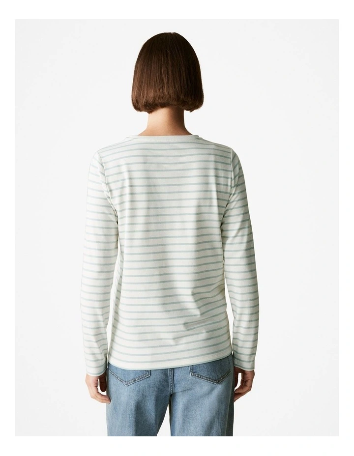 Organically Grown Cotton Striped Long Sleeved T-shirt in Pastel Green image 4