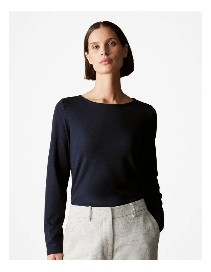 Merino Wool Rib Long Sleeved T-shirt in Night Sky image 1