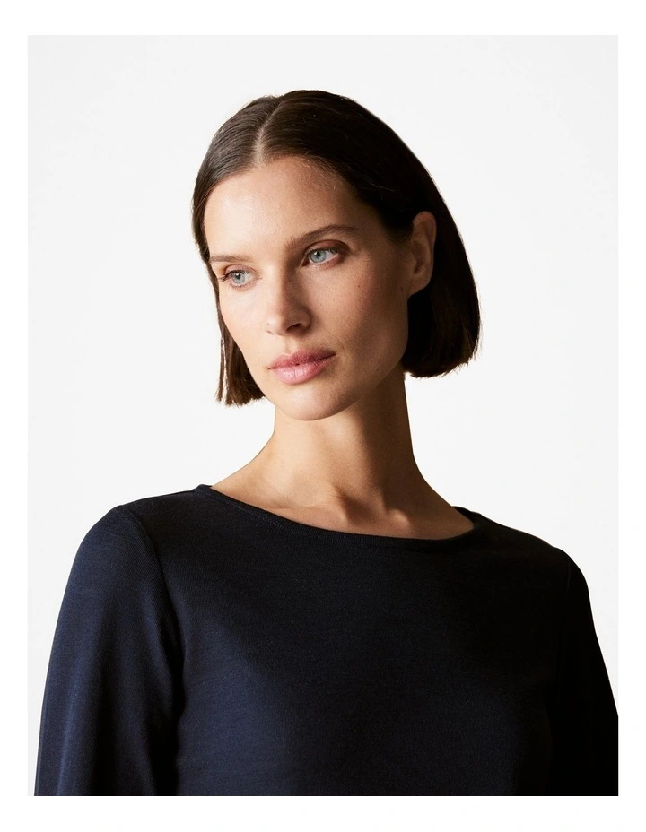 Merino Wool Rib Long Sleeved T-shirt in Night Sky image 3