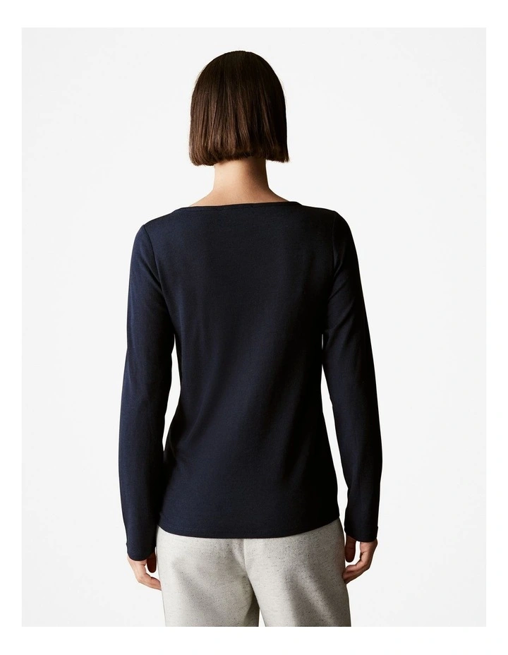 Merino Wool Rib Long Sleeved T-shirt in Night Sky image 4
