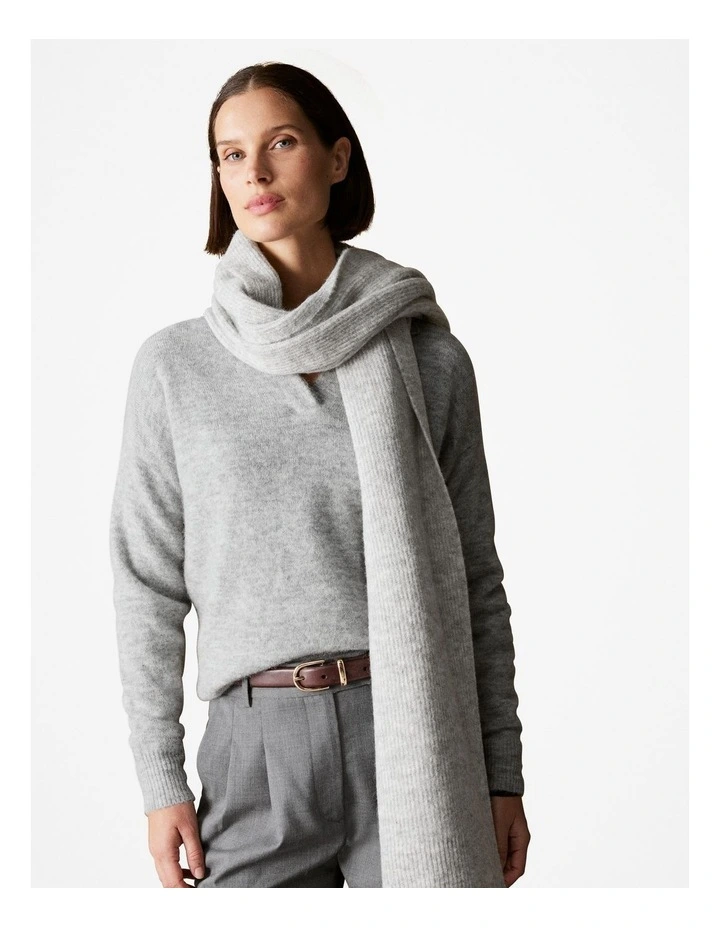 Alpaca Merino Blend Scarf in Light Grey Melange image 3