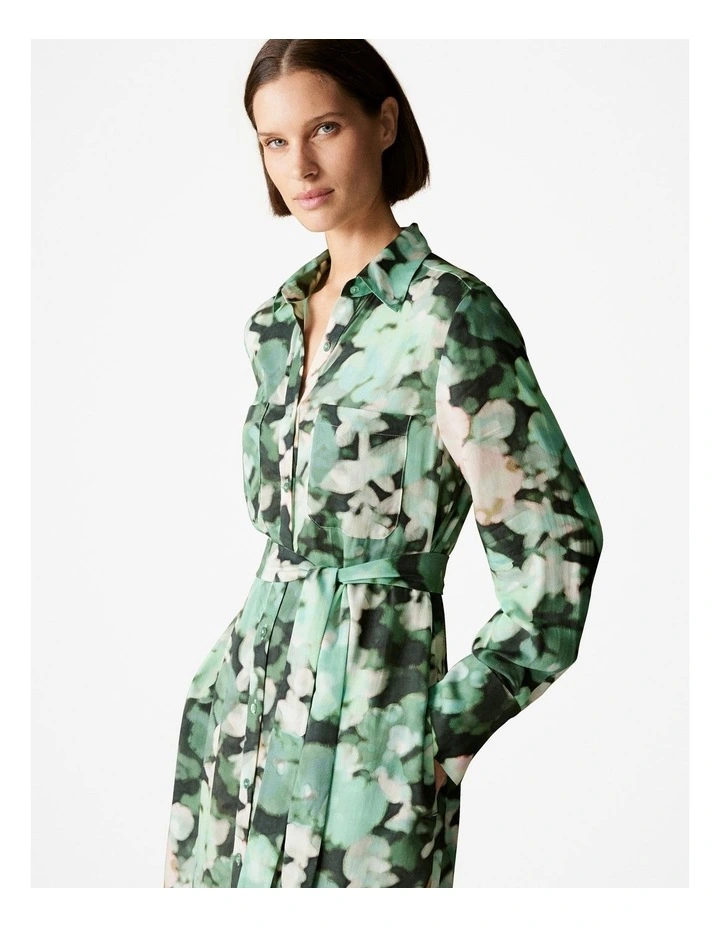 Modal Blurred Floral Shirt Dress in Dark Green image 3