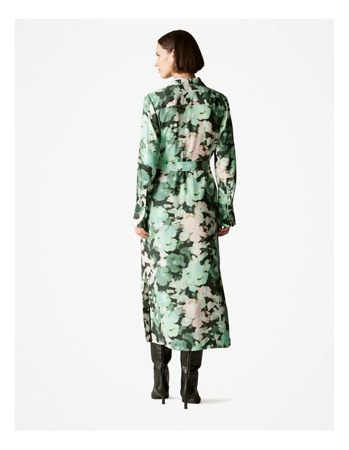 Modal Blurred Floral Shirt Dress in Dark Green image 4