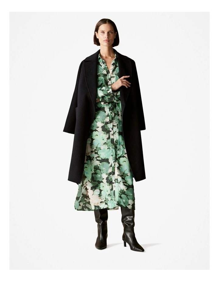 Modal Blurred Floral Shirt Dress in Dark Green image 5