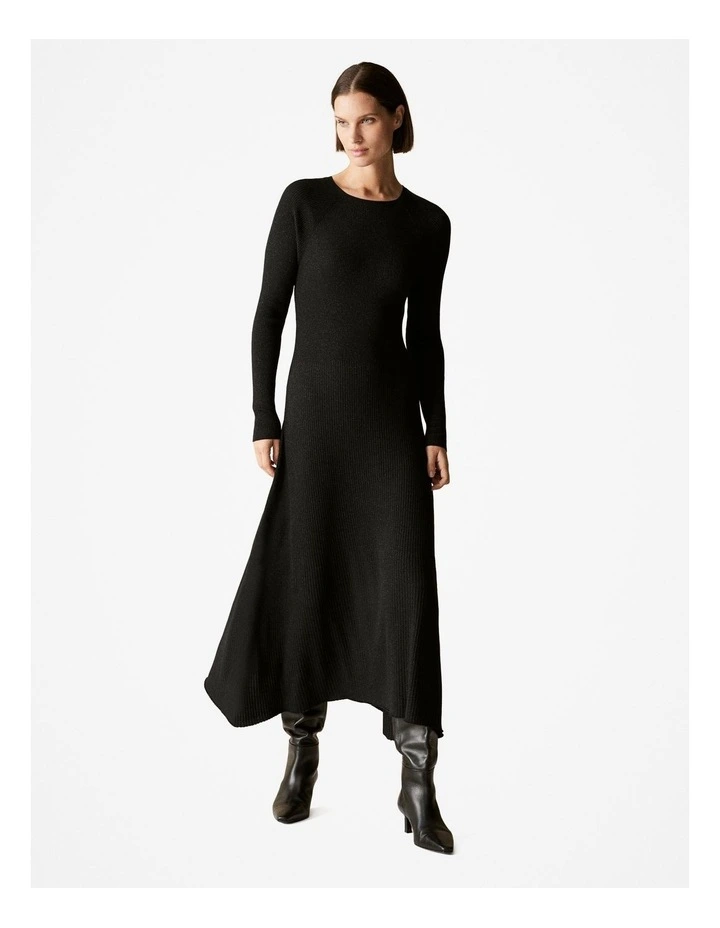 Merino Metallic Rib Dress in Black image 1