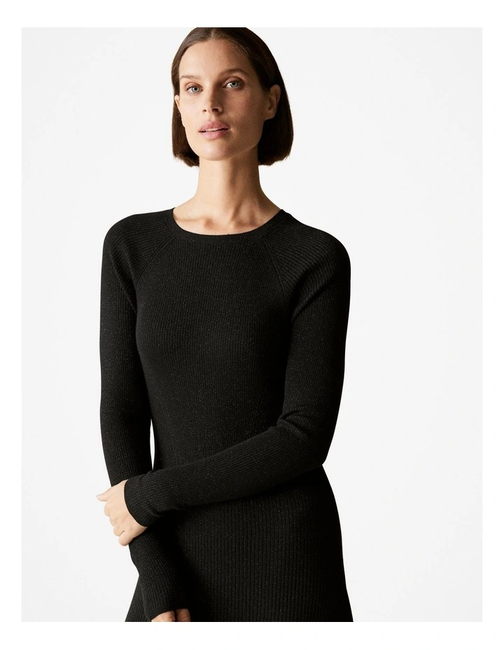 Merino Metallic Rib Dress in Black image 3