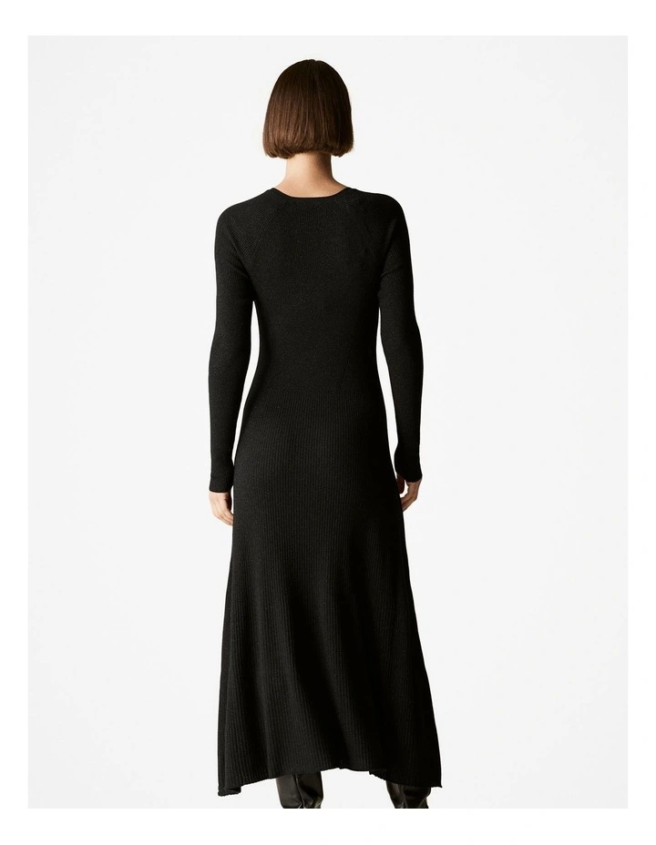 Merino Metallic Rib Dress in Black image 4