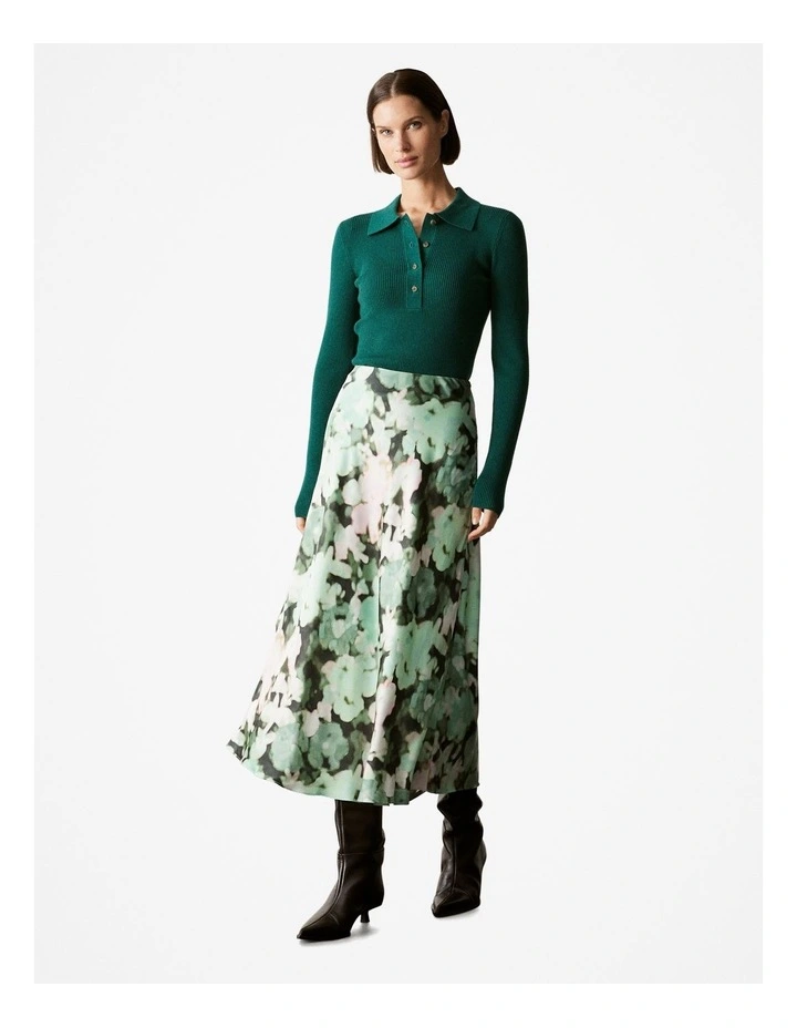 Wool Cotton Blend Rib Polo in Dark Green image 2