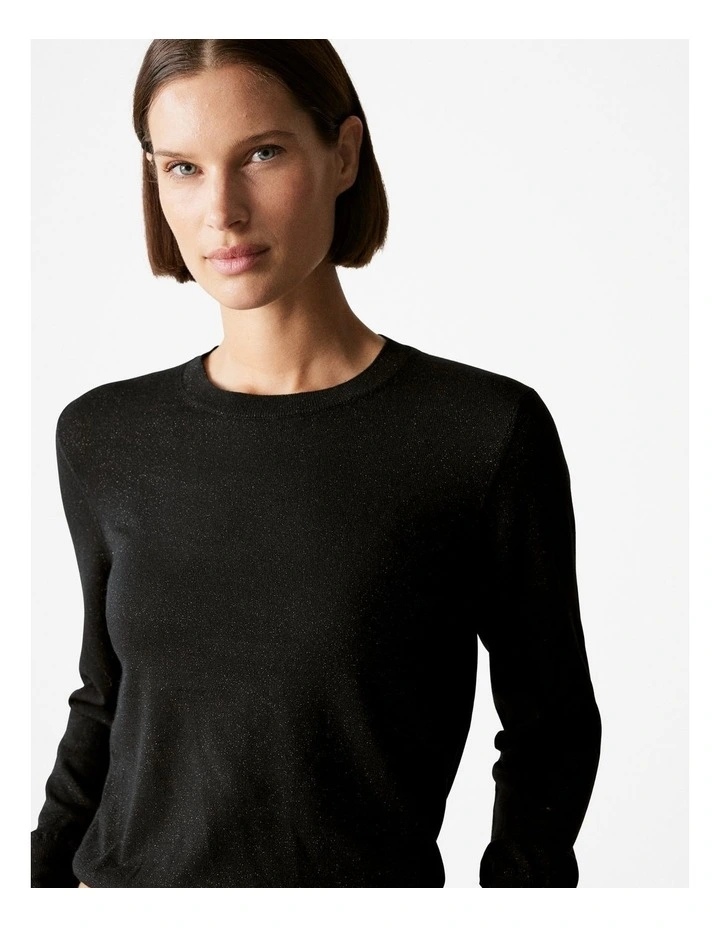 Merino Blend Shimmer Knit Jumper in Black image 3