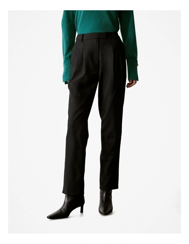 Stretch Wool Pleat Front Pant in Black image 2