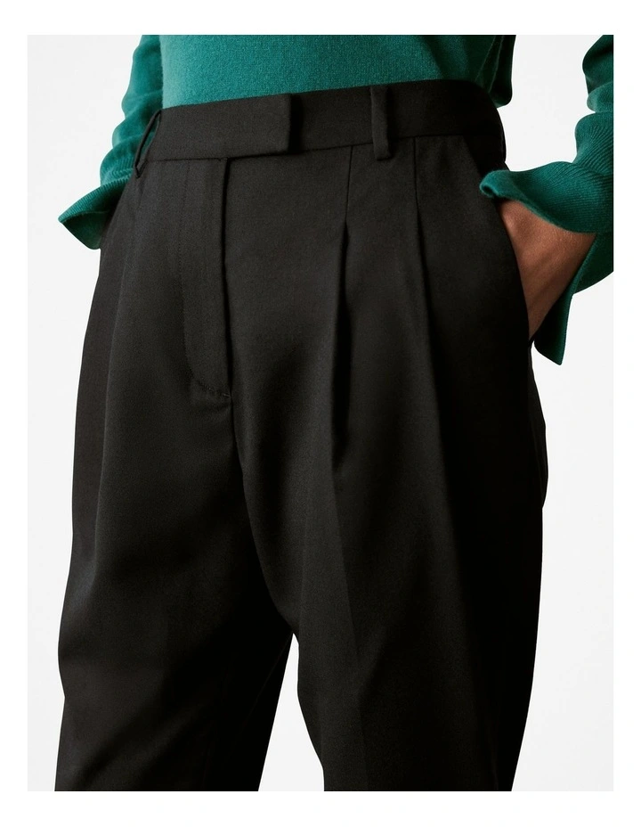 Stretch Wool Pleat Front Pant in Black image 3