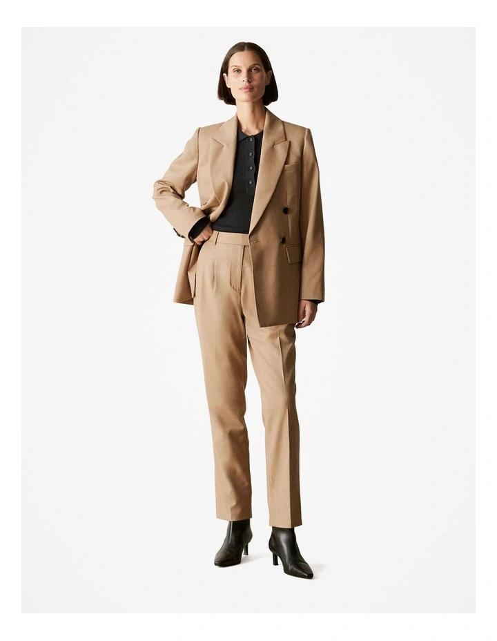 Yarn Dyed Stretch Wool Pleat Front Pant in Camel image 1