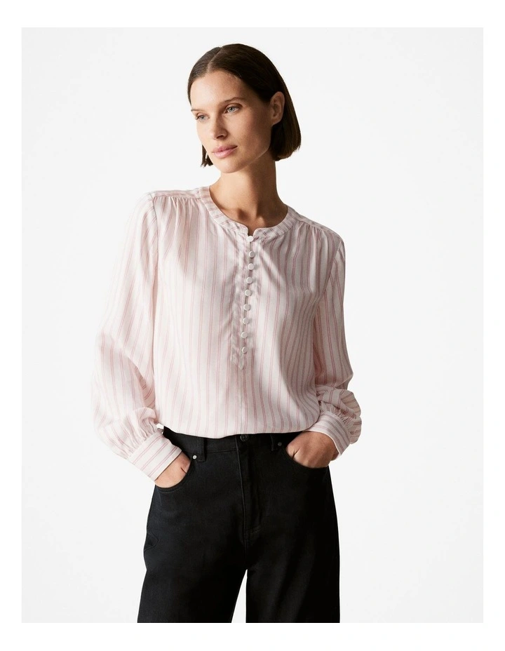 Modal Stripe Yoke Detail Blouse in Blush Pink image 1