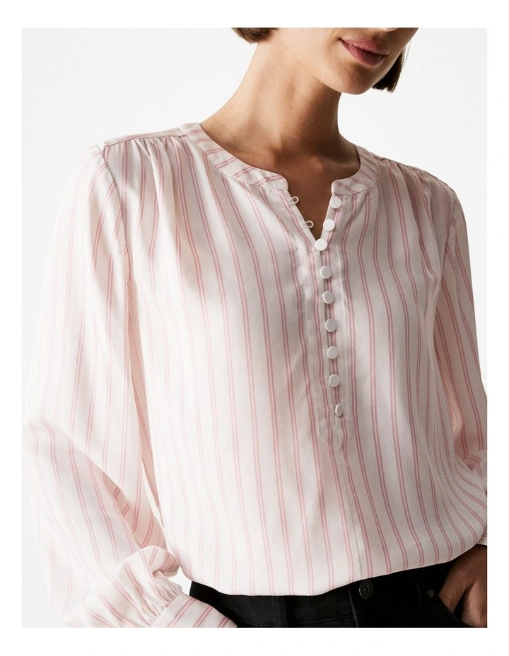 Modal Stripe Yoke Detail Blouse in Blush Pink image 3
