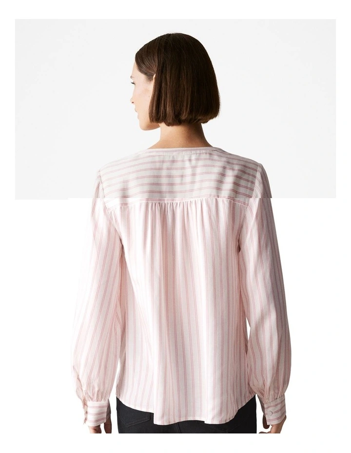 Modal Stripe Yoke Detail Blouse in Blush Pink image 4