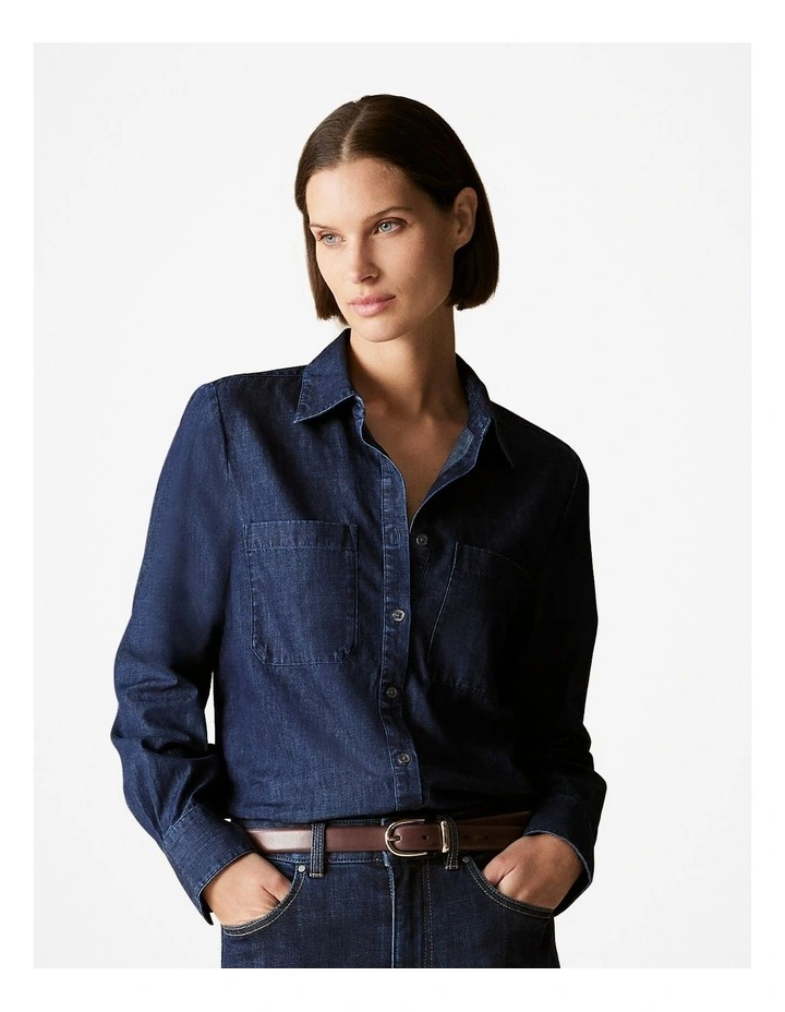 Denim Pocket Detail Shirt in Dark Indigo image 1