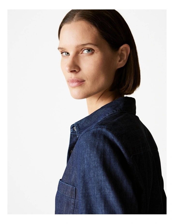 Denim Pocket Detail Shirt in Dark Indigo image 3