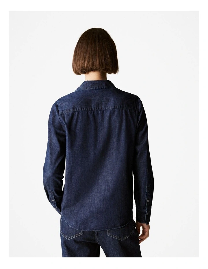 Denim Pocket Detail Shirt in Dark Indigo image 4